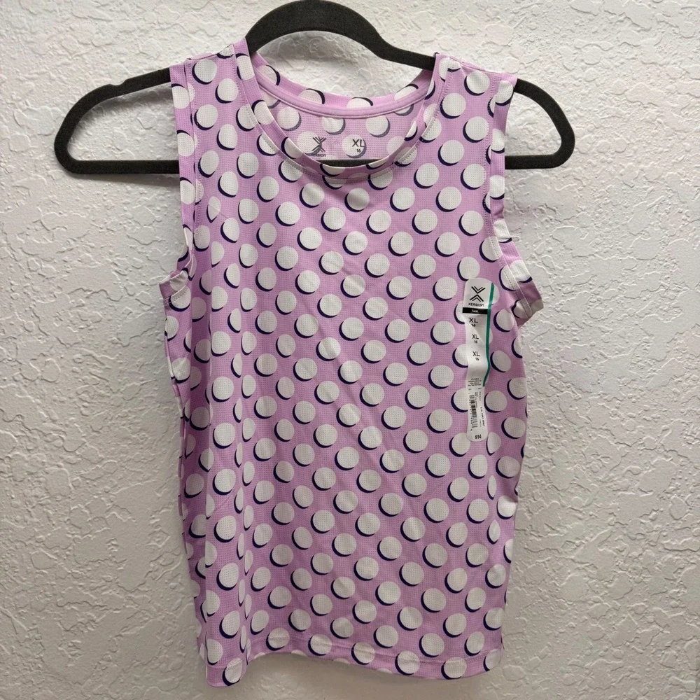 Xersion Girls XL 16 Quick-Dri Tank Top Lavender Purple White Polka Dot Active